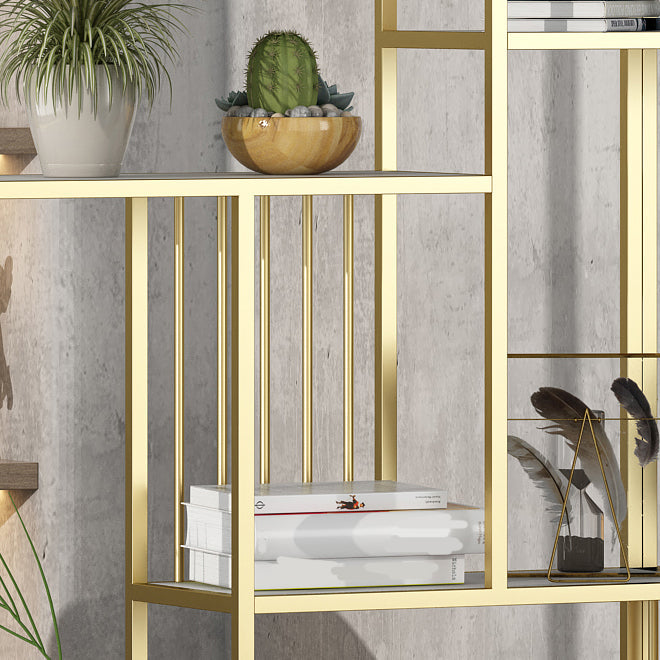 Modern Metal Bookcase with Rectangular Shelves Etagere Bookshelf , 9.8" W X 78.7" H