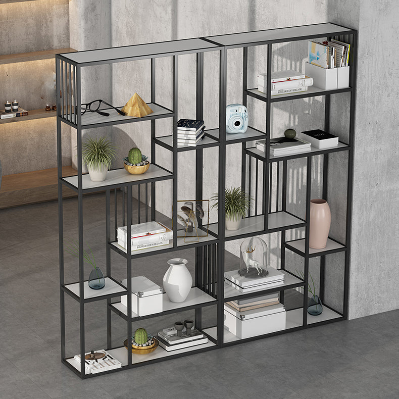 Modern Metal Bookcase with Rectangular Shelves Etagere Bookshelf , 9.8" W X 78.7" H