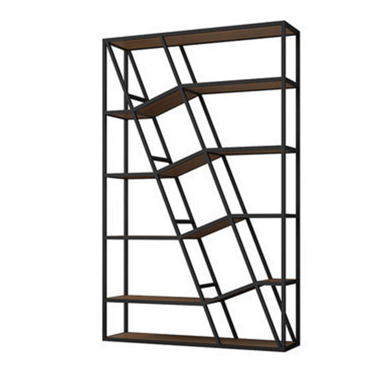 Modern Metal Bookcase Open Shelf Bookshelf for Living Room 70.9" H X 11.8" W Dark Walnut Clearhalo 'Bookcases' 'furn' 'furn_bookcases' 'Furniture' 'Office Furniture' 5694307