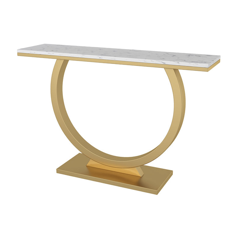 Akzenttisch im Glam -Stil mit Sockelbasis und Marmorrechteck oben