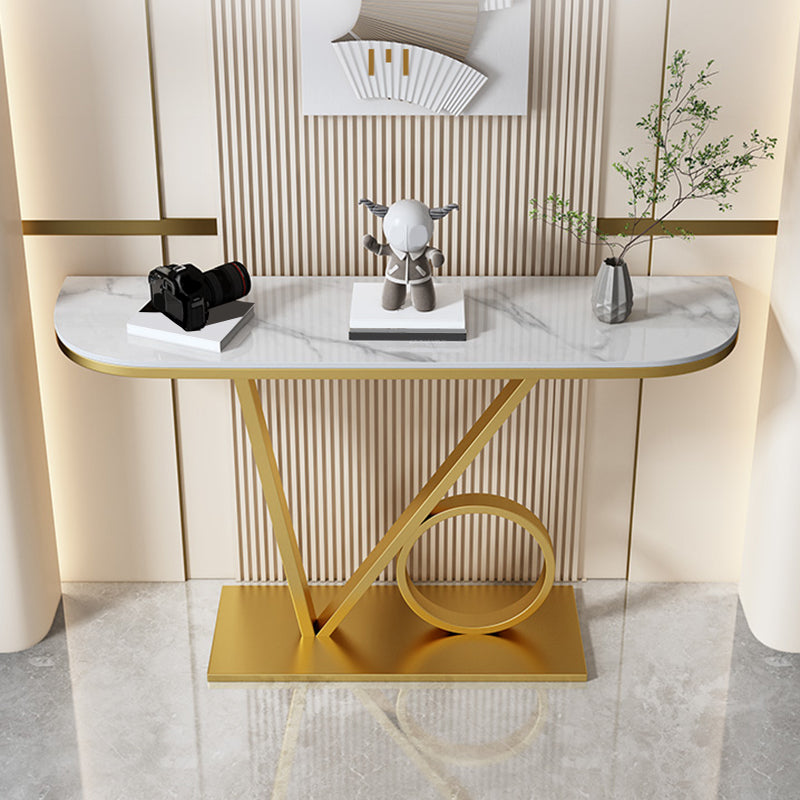 Tavolino con console top con mezza luna pietra con tavola di accento di base del piedistallo di ferro