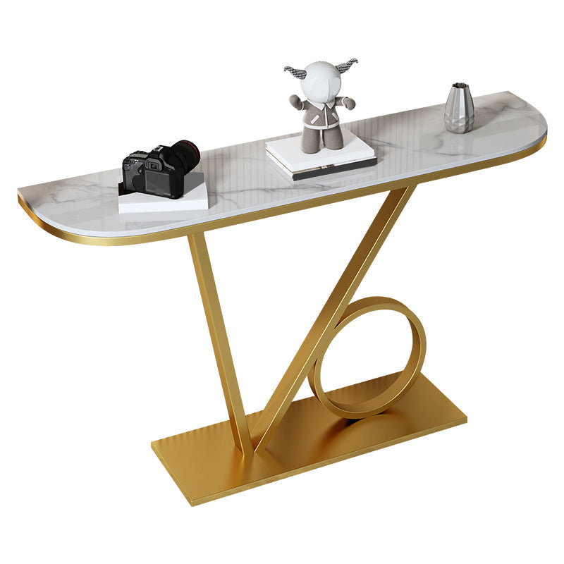 Tavolino con console top con mezza luna pietra con tavola di accento di base del piedistallo di ferro