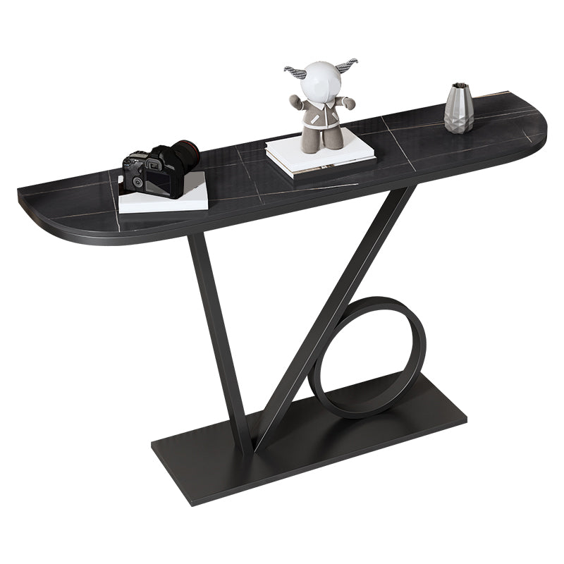 Tavolino con console top con mezza luna pietra con tavola di accento di base del piedistallo di ferro