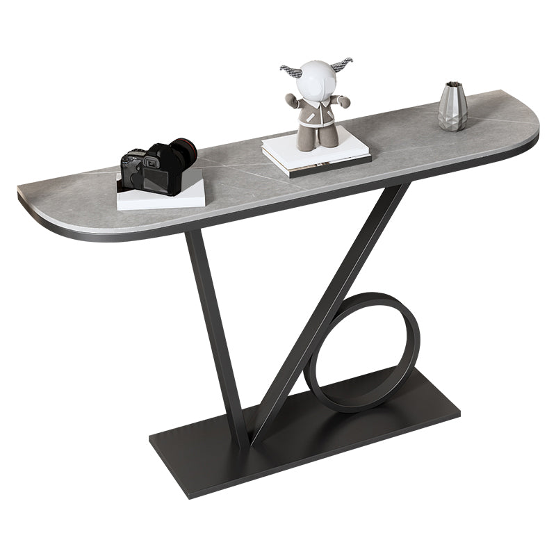 Tavolino con console top con mezza luna pietra con tavola di accento di base del piedistallo di ferro