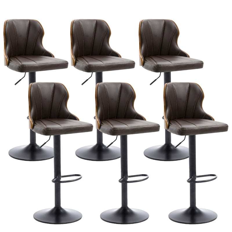 Scandinavian Metal Stool Leather Upholstered Counter Stool in Matte Finish for Indoor Brown 6 Piece Set Clearhalo 'Bar Furniture' 'Bar Stools' 'bar_stools' 'furn' 'furn_bar_stools' 'Furniture' 'Kitchen & Dining Furniture' 5694869