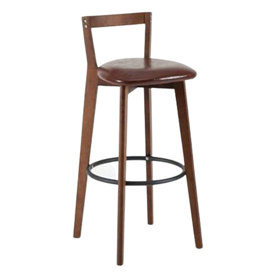 Contemporary Brown Wood Stool Faux Leather Furniture Low Back with 4 Legs Brown 1 Piece