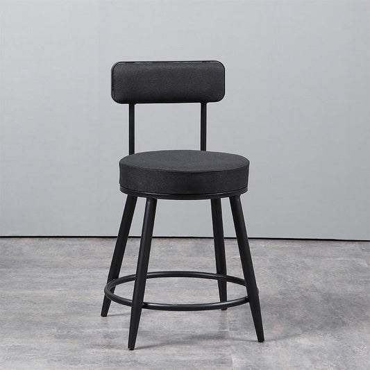 Industrial Metal Barstool Faux Leather Cushion Low Back Counter Stool with Legs for Home Matte Black 1 Piece Short Stool(18"H)