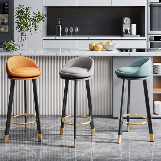 Glam Metal Barstool Faux Leather Footrest Stool in Matte Finsih for Indoor