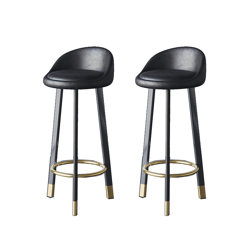 Glam Metal Barstool Faux Leather Footrest Stool in Matte Finsih for Indoor Black 2 Piece Set Clearhalo 'Bar Furniture' 'Bar Stools' 'bar_stools' 'furn' 'furn_bar_stools' 'Furniture' 'Kitchen & Dining Furniture' 5695929