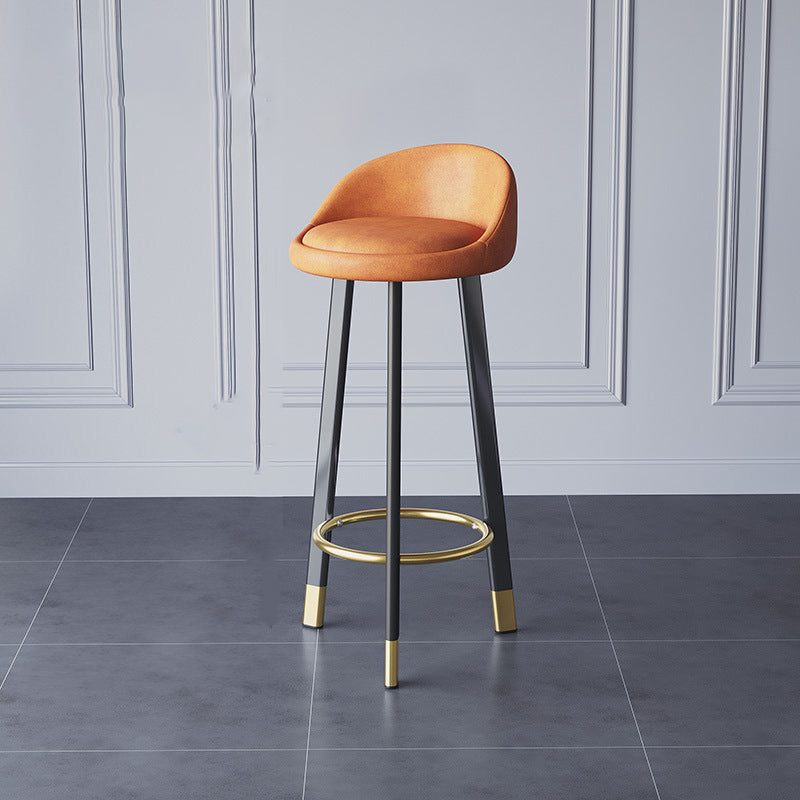Glam Metal Barstool Faux Leather Footrest Stool in Matte Finsih for Indoor Orange 1 Piece Clearhalo 'Bar Furniture' 'Bar Stools' 'bar_stools' 'furn' 'furn_bar_stools' 'Furniture' 'Kitchen & Dining Furniture' 5695961