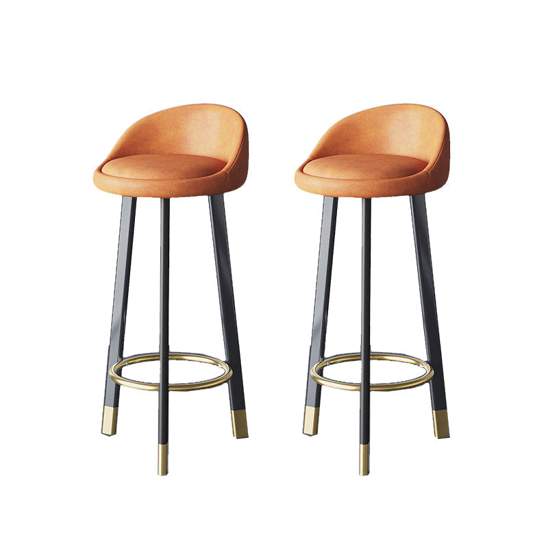 Glam Metal Barstool Faux Leather Footrest Stool in Matte Finsih for Indoor Orange 2 Piece Set Clearhalo 'Bar Furniture' 'Bar Stools' 'bar_stools' 'furn' 'furn_bar_stools' 'Furniture' 'Kitchen & Dining Furniture' 5695962