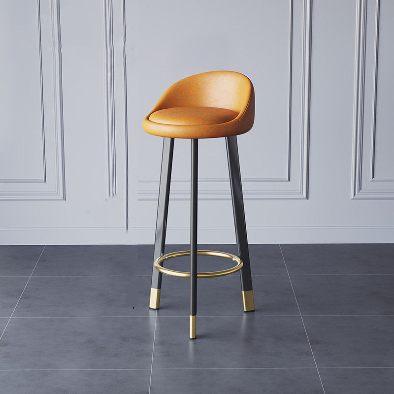 Glam Metal Barstool Faux Leather Footrest Stool in Matte Finsih for Indoor Dark Orange 1 Piece Clearhalo 'Bar Furniture' 'Bar Stools' 'bar_stools' 'furn' 'furn_bar_stools' 'Furniture' 'Kitchen & Dining Furniture' 5695966