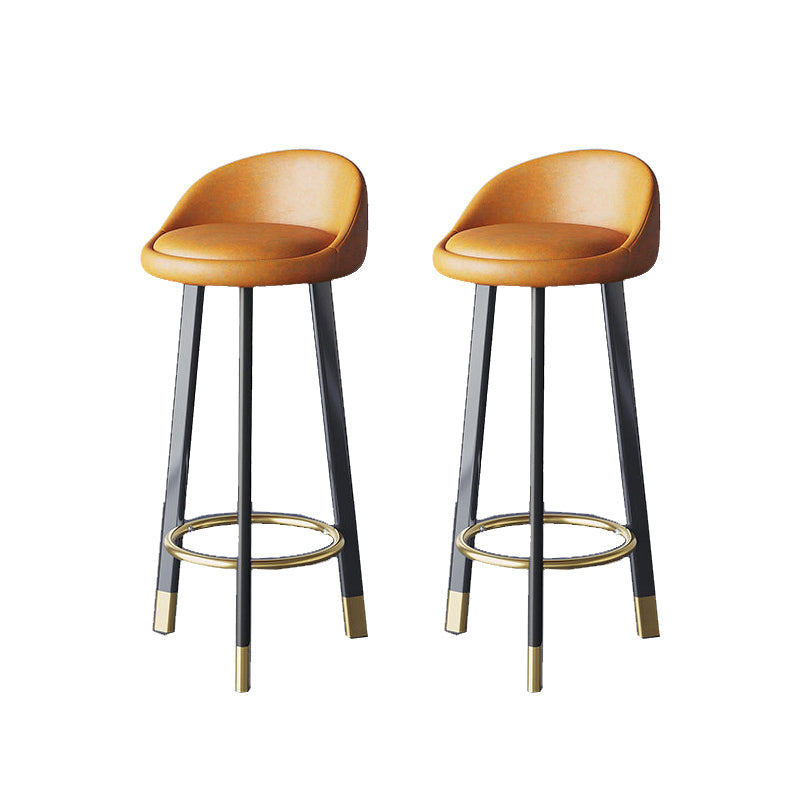 Glam Metal Barstool Faux Leather Footrest Stool in Matte Finsih for Indoor Dark Orange 2 Piece Set Clearhalo 'Bar Furniture' 'Bar Stools' 'bar_stools' 'furn' 'furn_bar_stools' 'Furniture' 'Kitchen & Dining Furniture' 5695967