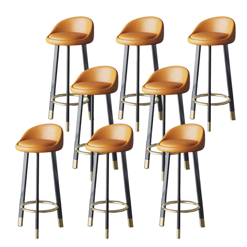 Glam Metal Barstool Faux Leather Footrest Stool in Matte Finsih for Indoor Dark Orange 8 Piece Set Clearhalo 'Bar Furniture' 'Bar Stools' 'bar_stools' 'furn' 'furn_bar_stools' 'Furniture' 'Kitchen & Dining Furniture' 5695970