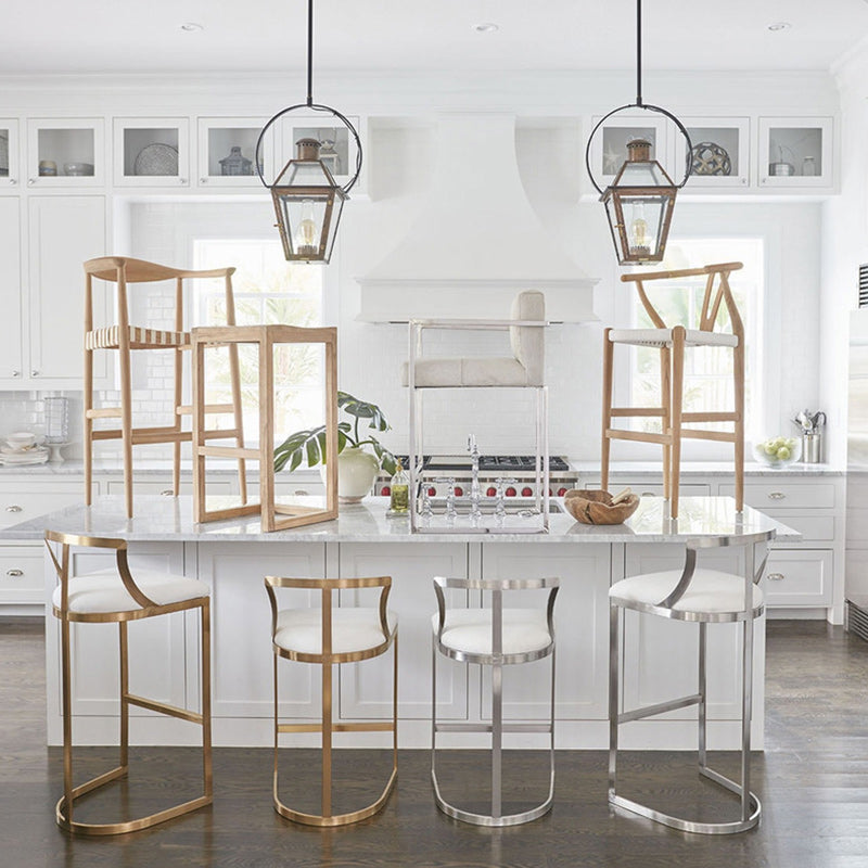 Sgabello imbottito in tessuto da baramello in metallo glam in finitura opaca per interno