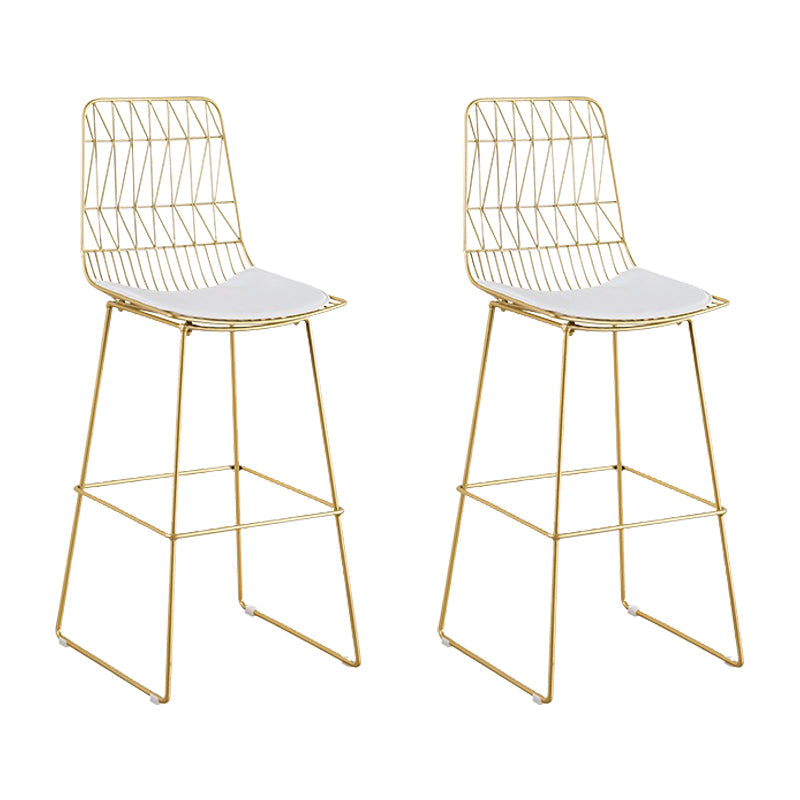 Glam Metal Barstool Fabric Cushion Velvet Stool in Matte Finish for Indoor