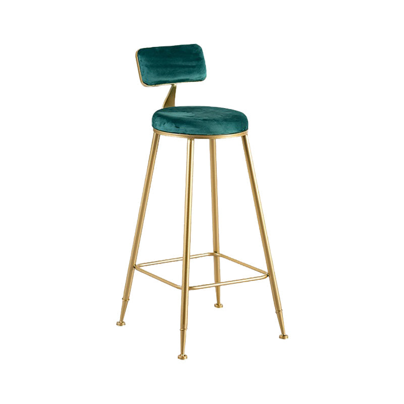 Glam Metal Barstool Fabric Cushion Velvet Stool in Matte Finish for Indoor