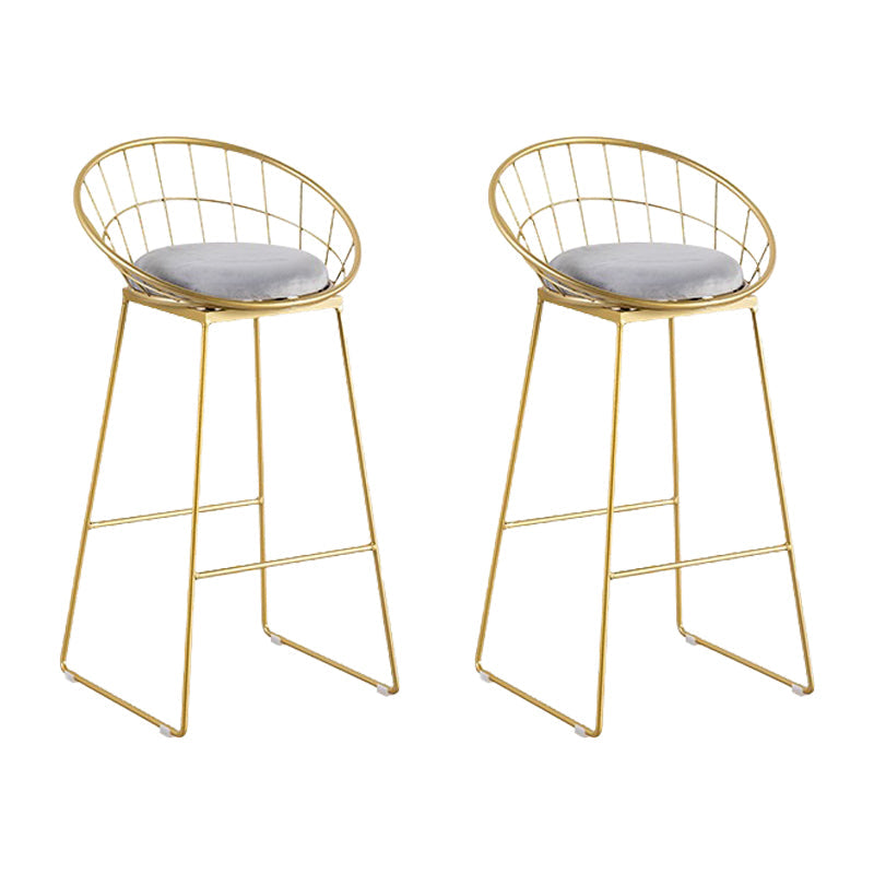 Glam Metal Barstool Fabric Cushion Velvet Stool in Matte Finish for Indoor