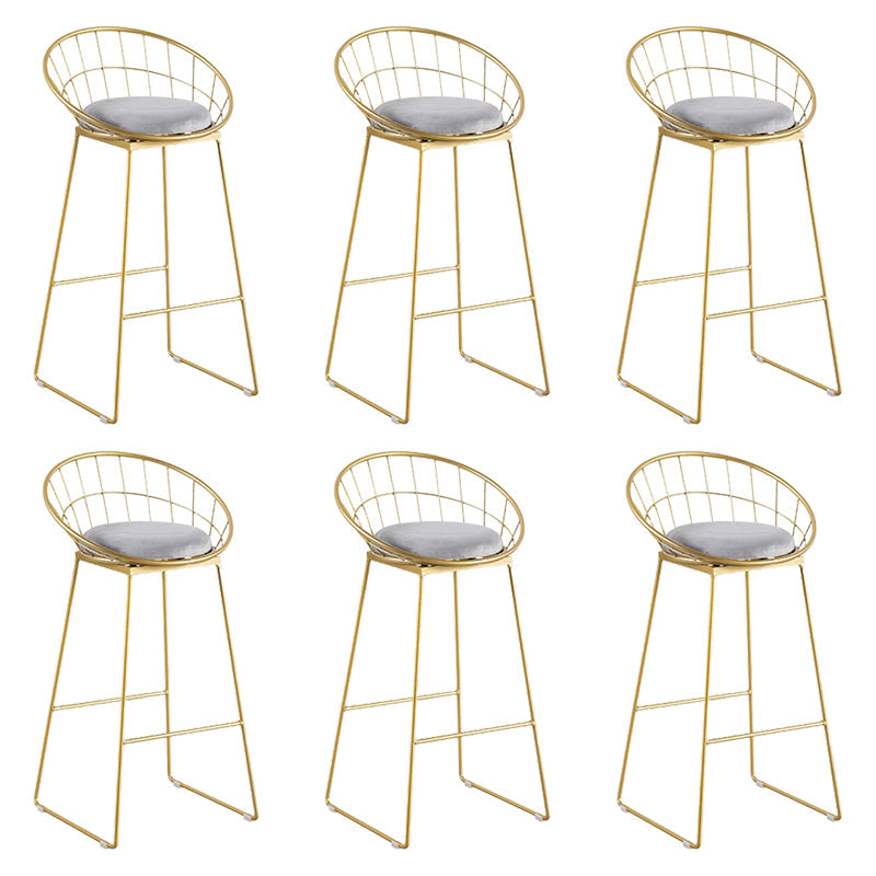 Glam Metal Barstool Fabric Cushion Velvet Stool in Matte Finish for Indoor