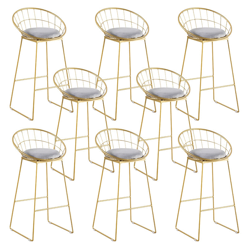 Glam Metal Barstool Fabric Cushion Velvet Stool in Matte Finish for Indoor