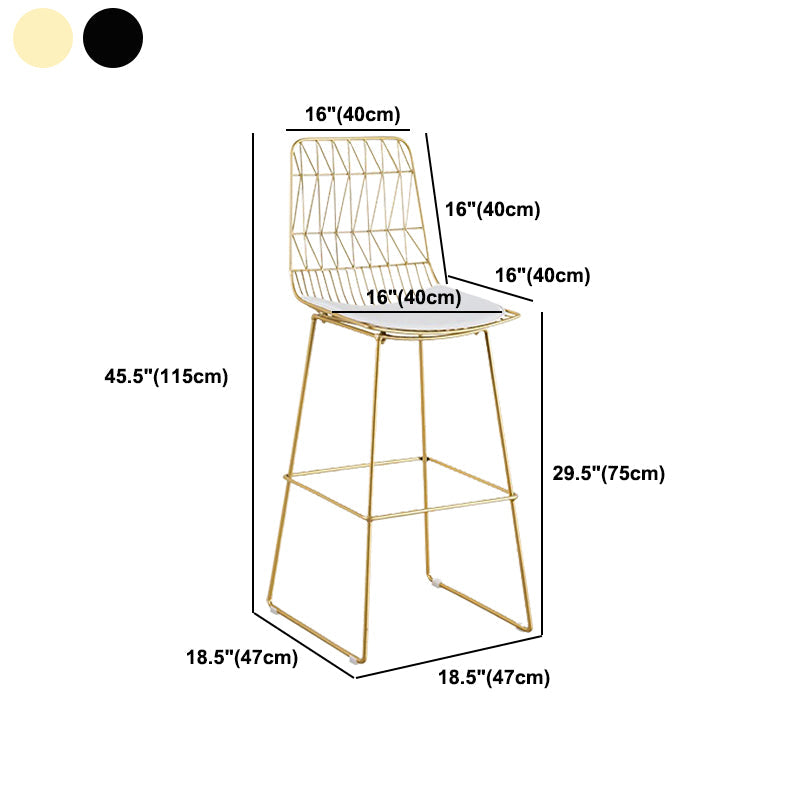 Glam Metal Barstool Fabric Cushion Velvet Stool in Matte Finish for Indoor