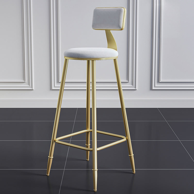 Glam Style Backrest Counter Stool Iron Kitchen Bar Stool with Velvet Cushion and Pedal White 1 Piece Clearhalo 'Bar Furniture' 'Bar Stools' 'bar_stools' 'furn' 'furn_bar_stools' 'Furniture' 'Kitchen & Dining Furniture' 5696515