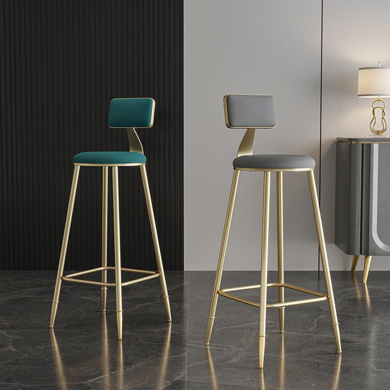 Glam Style Backrest Counter Stool Iron Kitchen Bar Stool with Velvet Cushion and Pedal Clearhalo 'Bar Furniture' 'Bar Stools' 'bar_stools' 'furn' 'furn_bar_stools' 'Furniture' 'Kitchen & Dining Furniture' 5696516