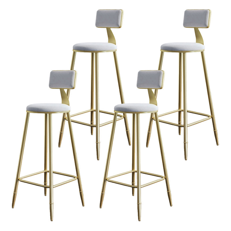 Glam Style Backrest Counter Stool Iron Kitchen Bar Stool with Velvet Cushion and Pedal White 4 Piece Set Clearhalo 'Bar Furniture' 'Bar Stools' 'bar_stools' 'furn' 'furn_bar_stools' 'Furniture' 'Kitchen & Dining Furniture' 5696518