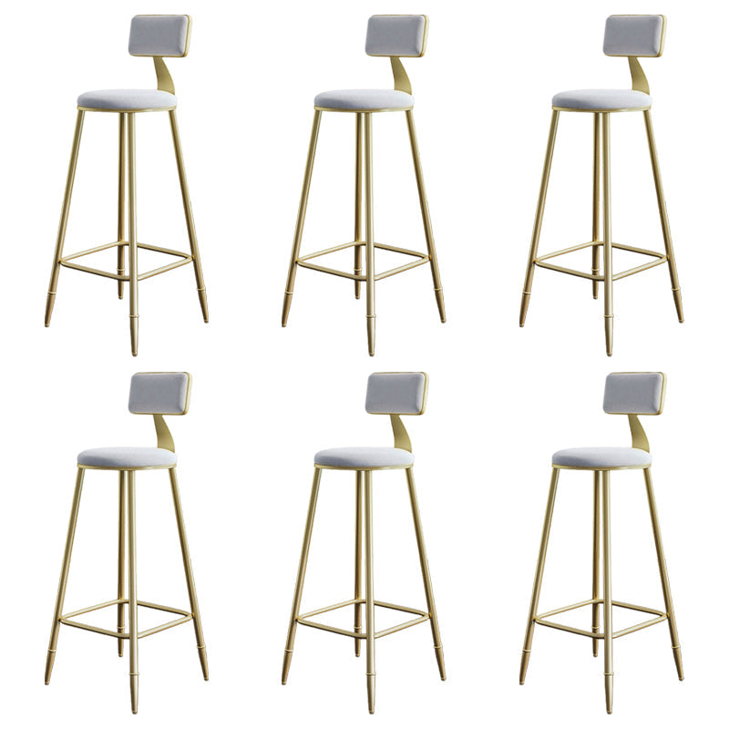 Glam Style Backrest Counter Stool Iron Kitchen Bar Stool with Velvet Cushion and Pedal White 6 Piece Set Clearhalo 'Bar Furniture' 'Bar Stools' 'bar_stools' 'furn' 'furn_bar_stools' 'Furniture' 'Kitchen & Dining Furniture' 5696520