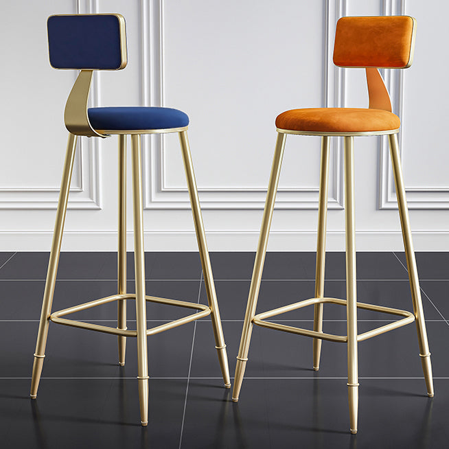 Glam Style Backrest Counter Stool Iron Kitchen Bar Stool with Velvet Cushion and Pedal Clearhalo 'Bar Furniture' 'Bar Stools' 'bar_stools' 'furn' 'furn_bar_stools' 'Furniture' 'Kitchen & Dining Furniture' 5696526