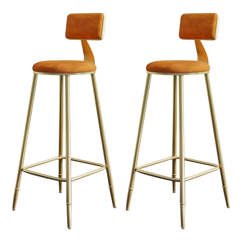 Glam Style Backrest Counter Stool Iron Kitchen Bar Stool with Velvet Cushion and Pedal Orange 2 Piece Set Clearhalo 'Bar Furniture' 'Bar Stools' 'bar_stools' 'furn' 'furn_bar_stools' 'Furniture' 'Kitchen & Dining Furniture' 5696527