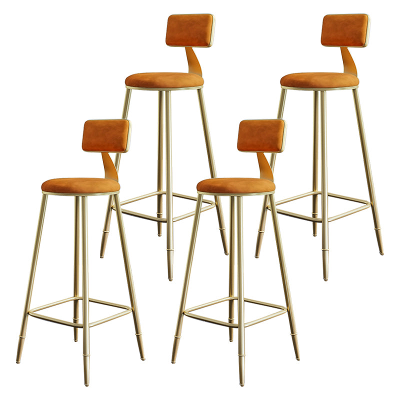 Glam Style Backrest Counter Stool Iron Kitchen Bar Stool with Velvet Cushion and Pedal Orange 4 Piece Set Clearhalo 'Bar Furniture' 'Bar Stools' 'bar_stools' 'furn' 'furn_bar_stools' 'Furniture' 'Kitchen & Dining Furniture' 5696529