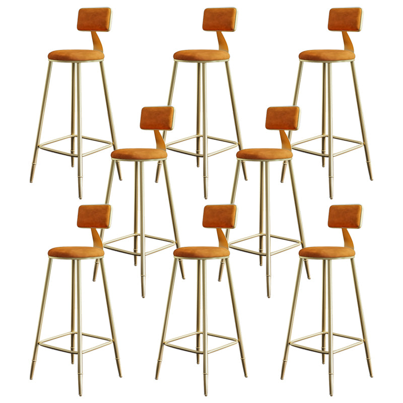 Glam Style Backrest Counter Stool Iron Kitchen Bar Stool with Velvet Cushion and Pedal Orange 8 Piece Set Clearhalo 'Bar Furniture' 'Bar Stools' 'bar_stools' 'furn' 'furn_bar_stools' 'Furniture' 'Kitchen & Dining Furniture' 5696532