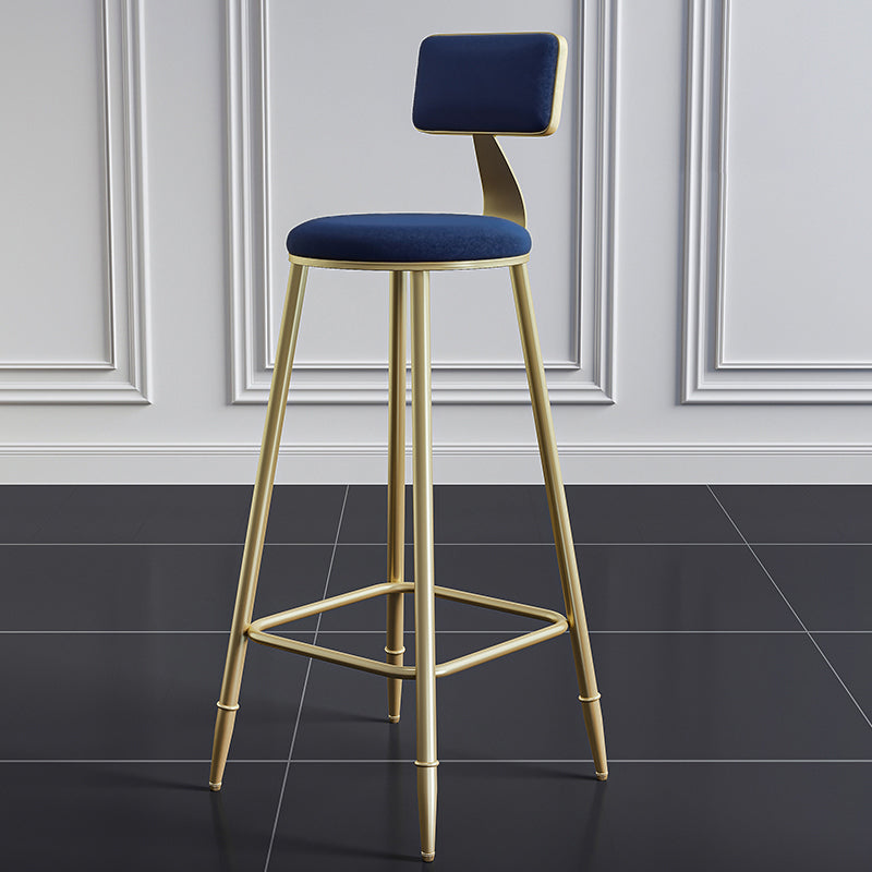 Glam Style Backrest Counter Stool Iron Kitchen Bar Stool with Velvet Cushion and Pedal Blue 1 Piece Clearhalo 'Bar Furniture' 'Bar Stools' 'bar_stools' 'furn' 'furn_bar_stools' 'Furniture' 'Kitchen & Dining Furniture' 5696534