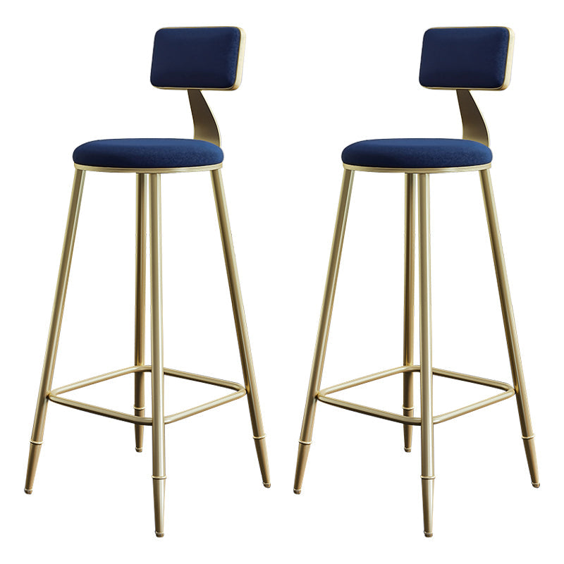 Glam Style Backrest Counter Stool Iron Kitchen Bar Stool with Velvet Cushion and Pedal Blue 2 Piece Set Clearhalo 'Bar Furniture' 'Bar Stools' 'bar_stools' 'furn' 'furn_bar_stools' 'Furniture' 'Kitchen & Dining Furniture' 5696537