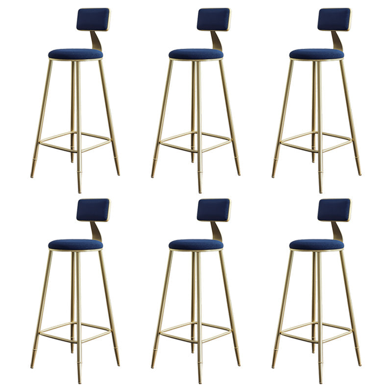Glam Style Backrest Counter Stool Iron Kitchen Bar Stool with Velvet Cushion and Pedal Blue 6 Piece Set Clearhalo 'Bar Furniture' 'Bar Stools' 'bar_stools' 'furn' 'furn_bar_stools' 'Furniture' 'Kitchen & Dining Furniture' 5696539