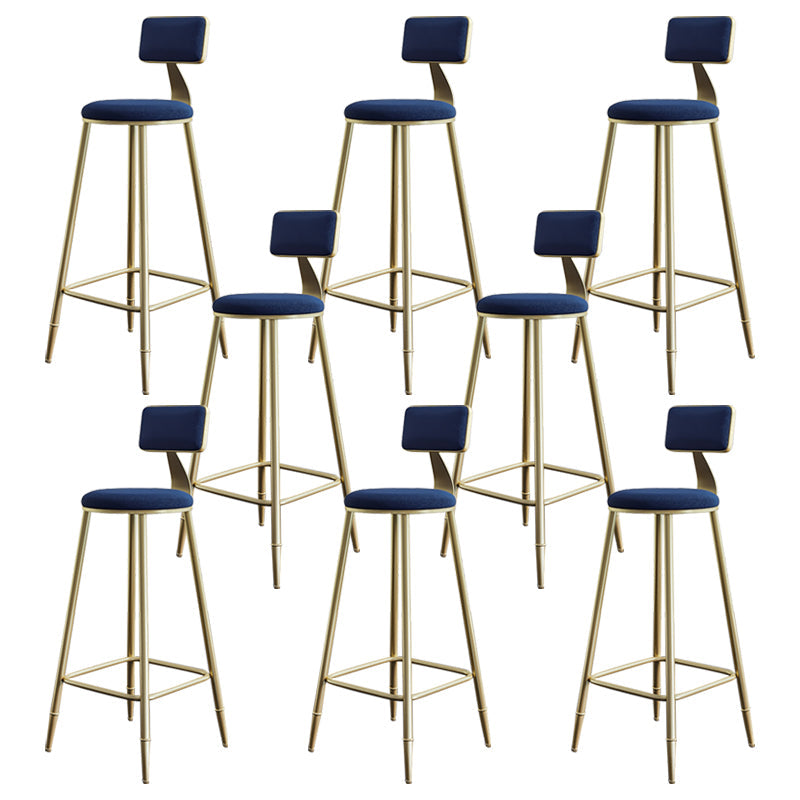 Glam Style Backrest Counter Stool Iron Kitchen Bar Stool with Velvet Cushion and Pedal Blue 8 Piece Set Clearhalo 'Bar Furniture' 'Bar Stools' 'bar_stools' 'furn' 'furn_bar_stools' 'Furniture' 'Kitchen & Dining Furniture' 5696540