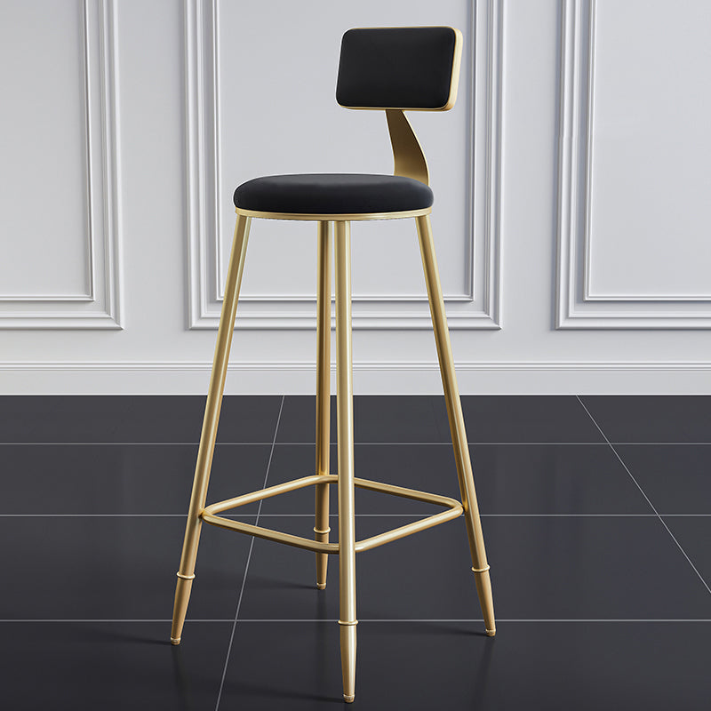 Glam Style Backrest Counter Stool Iron Kitchen Bar Stool with Velvet Cushion and Pedal Black 1 Piece Clearhalo 'Bar Furniture' 'Bar Stools' 'bar_stools' 'furn' 'furn_bar_stools' 'Furniture' 'Kitchen & Dining Furniture' 5696541