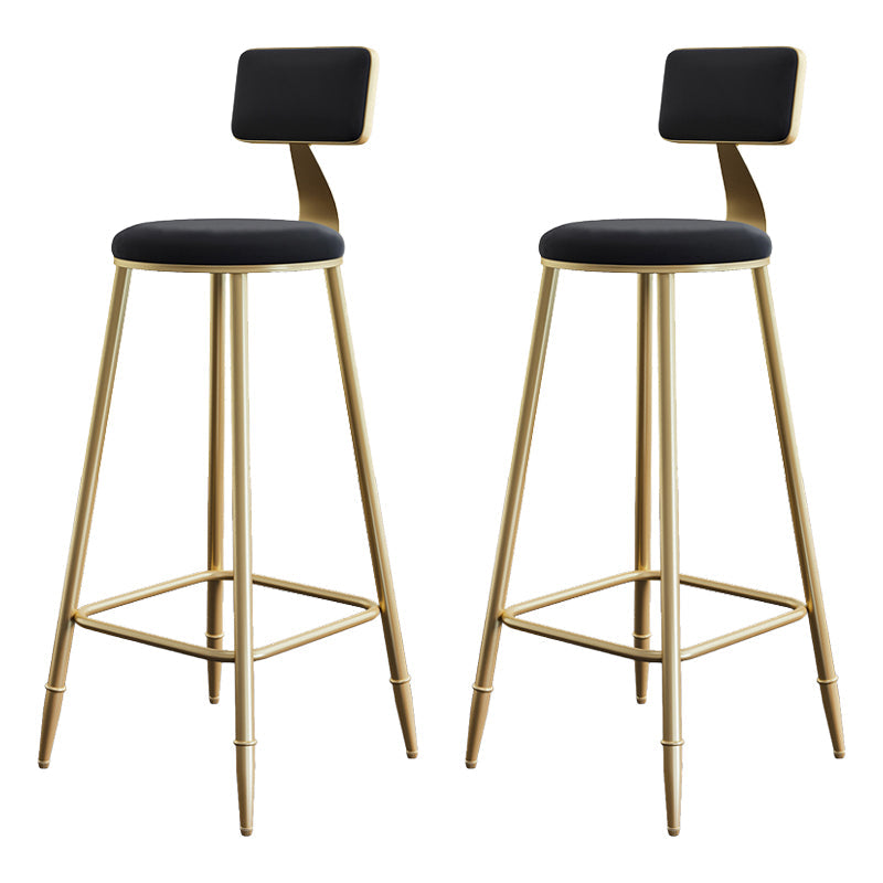 Glam Style Backrest Counter Stool Iron Kitchen Bar Stool with Velvet Cushion and Pedal Black 2 Piece Set Clearhalo 'Bar Furniture' 'Bar Stools' 'bar_stools' 'furn' 'furn_bar_stools' 'Furniture' 'Kitchen & Dining Furniture' 5696542