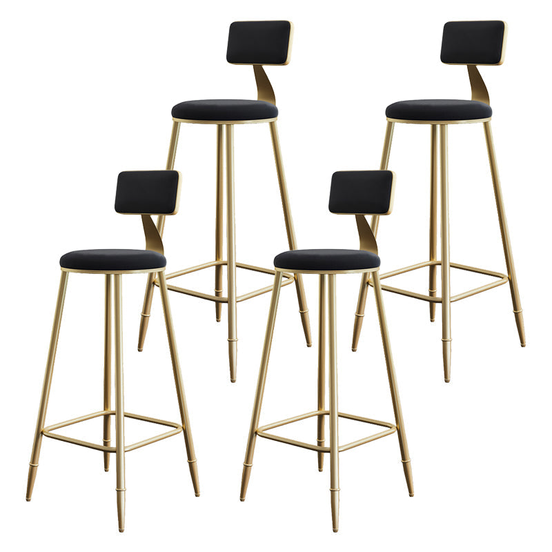 Glam Style Backrest Counter Stool Iron Kitchen Bar Stool with Velvet Cushion and Pedal Black 4 Piece Set Clearhalo 'Bar Furniture' 'Bar Stools' 'bar_stools' 'furn' 'furn_bar_stools' 'Furniture' 'Kitchen & Dining Furniture' 5696543