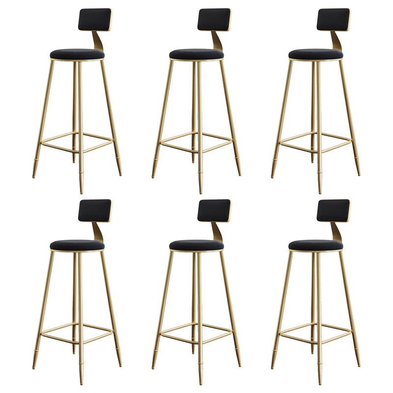 Glam Style Backrest Counter Stool Iron Kitchen Bar Stool with Velvet Cushion and Pedal Black 6 Piece Set Clearhalo 'Bar Furniture' 'Bar Stools' 'bar_stools' 'furn' 'furn_bar_stools' 'Furniture' 'Kitchen & Dining Furniture' 5696544