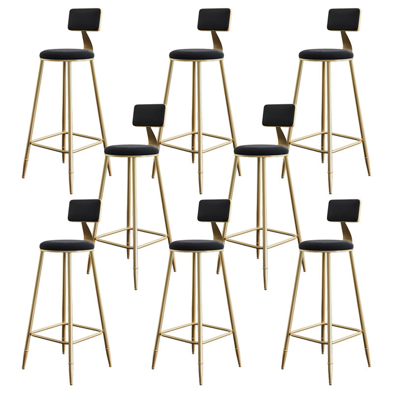 Glam Style Backrest Counter Stool Iron Kitchen Bar Stool with Velvet Cushion and Pedal Black 8 Piece Set Clearhalo 'Bar Furniture' 'Bar Stools' 'bar_stools' 'furn' 'furn_bar_stools' 'Furniture' 'Kitchen & Dining Furniture' 5696545