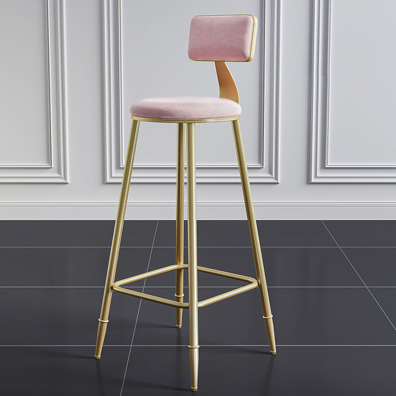 Glam Style Backrest Counter Stool Iron Kitchen Bar Stool with Velvet Cushion and Pedal Pink 1 Piece Clearhalo 'Bar Furniture' 'Bar Stools' 'bar_stools' 'furn' 'furn_bar_stools' 'Furniture' 'Kitchen & Dining Furniture' 5696546