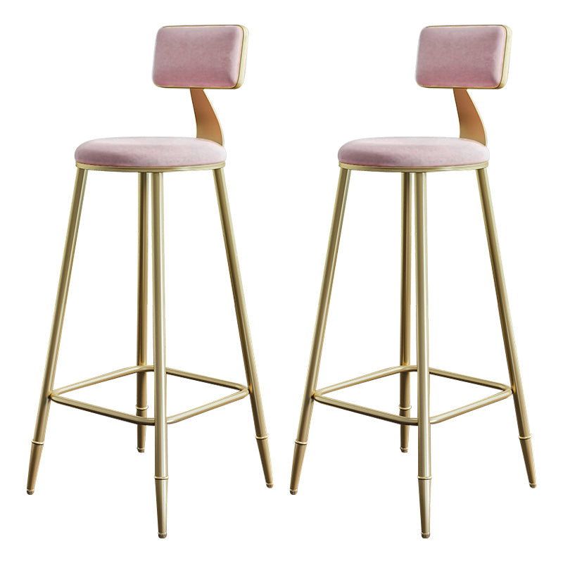 Glam Style Backrest Counter Stool Iron Kitchen Bar Stool with Velvet Cushion and Pedal Pink 2 Piece Set Clearhalo 'Bar Furniture' 'Bar Stools' 'bar_stools' 'furn' 'furn_bar_stools' 'Furniture' 'Kitchen & Dining Furniture' 5696547