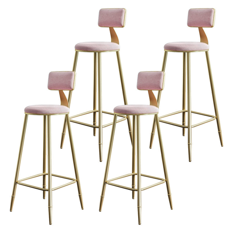 Glam Style Backrest Counter Stool Iron Kitchen Bar Stool with Velvet Cushion and Pedal Pink 4 Piece Set Clearhalo 'Bar Furniture' 'Bar Stools' 'bar_stools' 'furn' 'furn_bar_stools' 'Furniture' 'Kitchen & Dining Furniture' 5696548