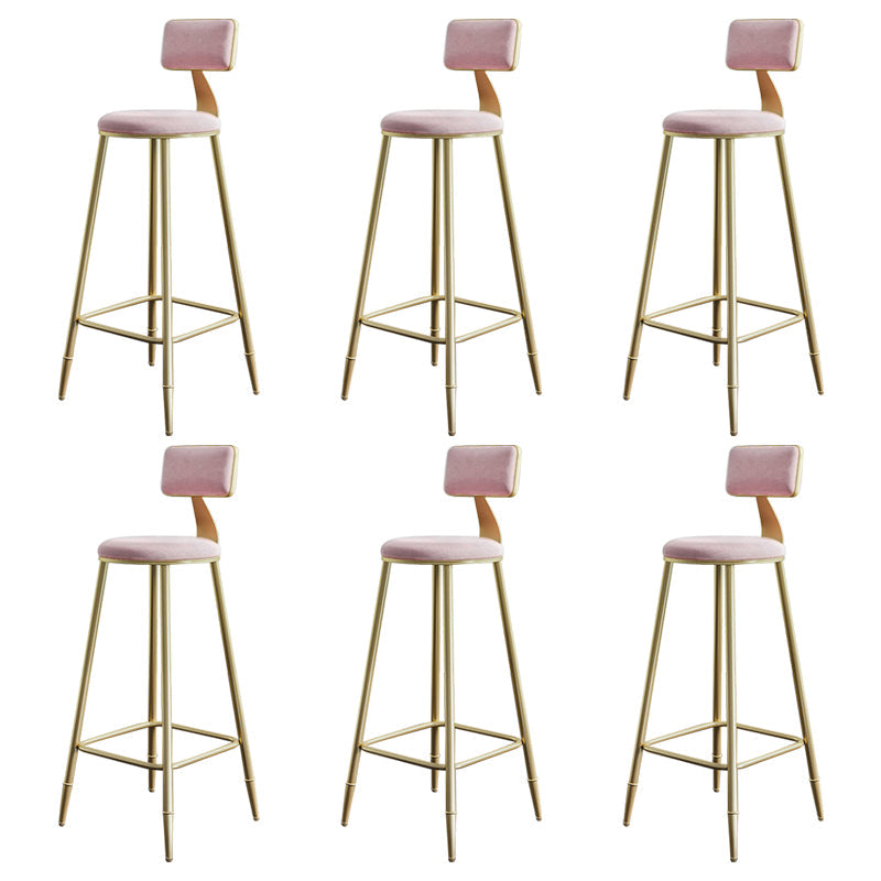 Glam Style Backrest Counter Stool Iron Kitchen Bar Stool with Velvet Cushion and Pedal Pink 6 Piece Set Clearhalo 'Bar Furniture' 'Bar Stools' 'bar_stools' 'furn' 'furn_bar_stools' 'Furniture' 'Kitchen & Dining Furniture' 5696549
