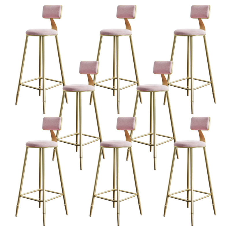 Glam Style Backrest Counter Stool Iron Kitchen Bar Stool with Velvet Cushion and Pedal Pink 8 Piece Set Clearhalo 'Bar Furniture' 'Bar Stools' 'bar_stools' 'furn' 'furn_bar_stools' 'Furniture' 'Kitchen & Dining Furniture' 5696550