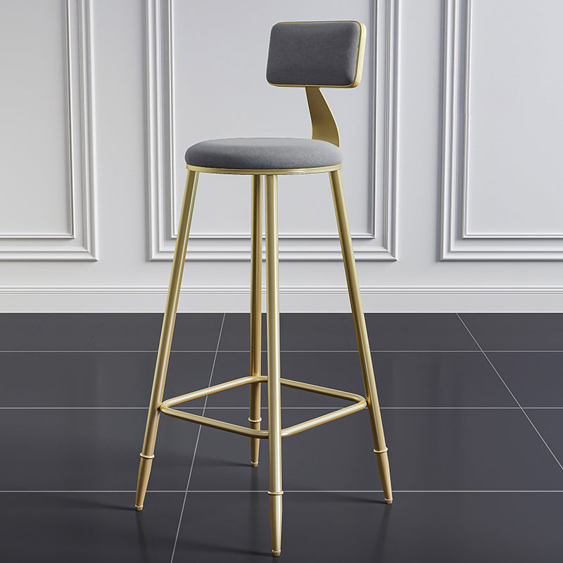 Glam Style Backrest Counter Stool Iron Kitchen Bar Stool with Velvet Cushion and Pedal Gray 1 Piece Clearhalo 'Bar Furniture' 'Bar Stools' 'bar_stools' 'furn' 'furn_bar_stools' 'Furniture' 'Kitchen & Dining Furniture' 5696551
