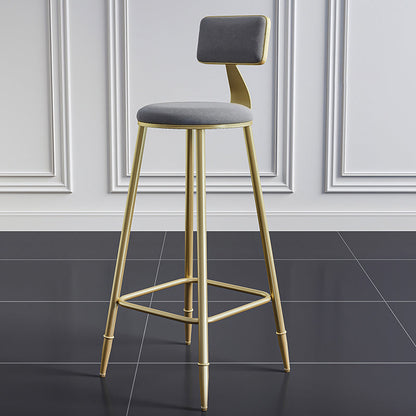 Glam Style Backrest Counter Stool Iron Kitchen Bar Stool with Velvet Cushion and Pedal Gray 1 Piece Clearhalo 'Bar Furniture' 'Bar Stools' 'bar_stools' 'furn' 'furn_bar_stools' 'Furniture' 'Kitchen & Dining Furniture' 5696551