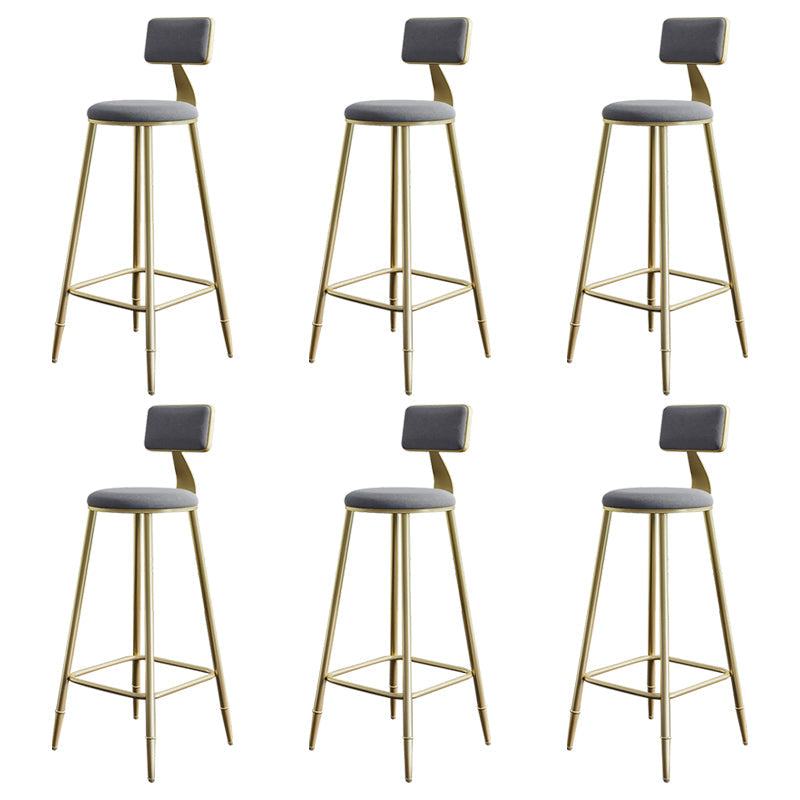 Glam Style Backrest Counter Stool Iron Kitchen Bar Stool with Velvet Cushion and Pedal Gray 6 Piece Set Clearhalo 'Bar Furniture' 'Bar Stools' 'bar_stools' 'furn' 'furn_bar_stools' 'Furniture' 'Kitchen & Dining Furniture' 5696554